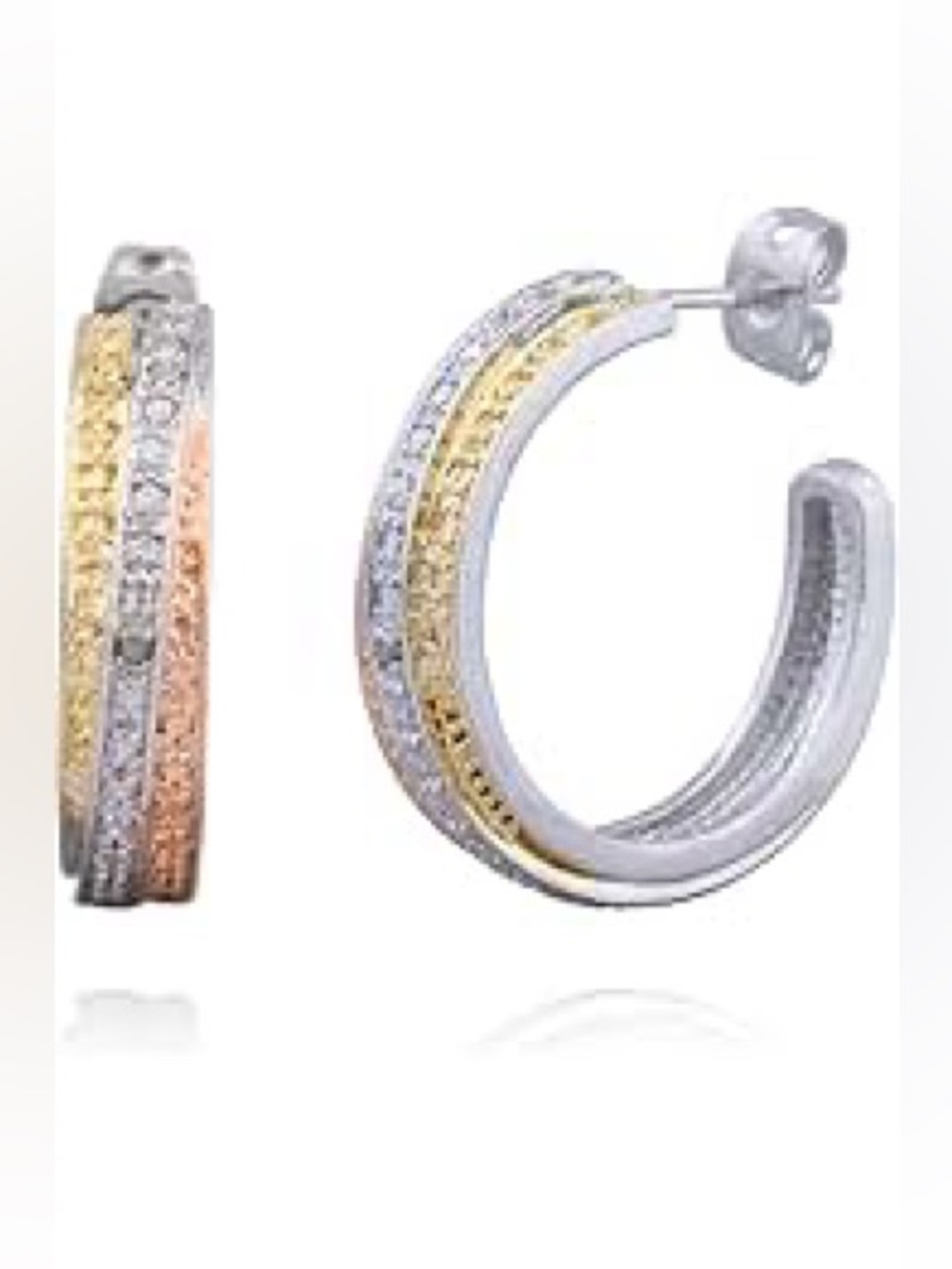14k Tri Color Gold 3mm Thickness Diamond-Cut Hoop Earrings - Picture 6 of 6